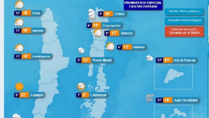 El tiempo en Fiestas Patrias 2019: pronóstico del clima en Chile