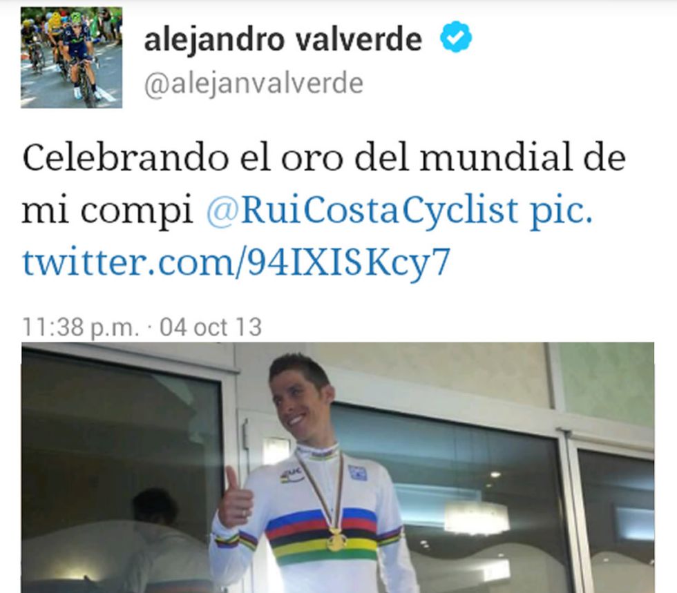 Valverde en Twitter: "Celebrando el oro de mi compi Rui Costa"