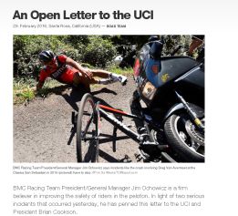 El BMC, a la UCI tras los atropellos: "Es una vergüenza"
