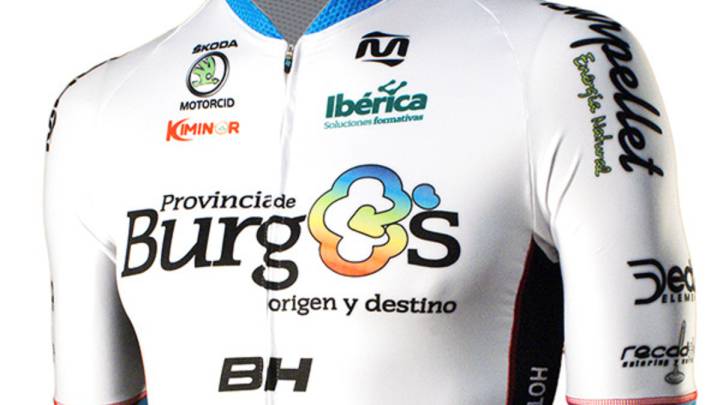 El nuevo maillot para la temporada 2017 del equipo Burgos-BH, donde predomina el color blanco con unas finas líneas rojizas en la parte inferior.