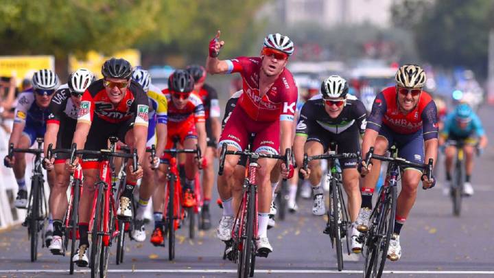 Alexander Kristoff celebra su victoria en la cuarta etapa del Tour de Omán.