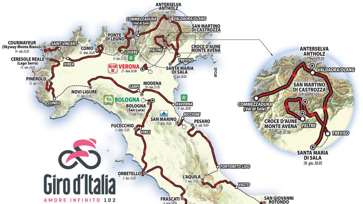 Giro 2019: siete metas en alto y 58,5 km de crono individual