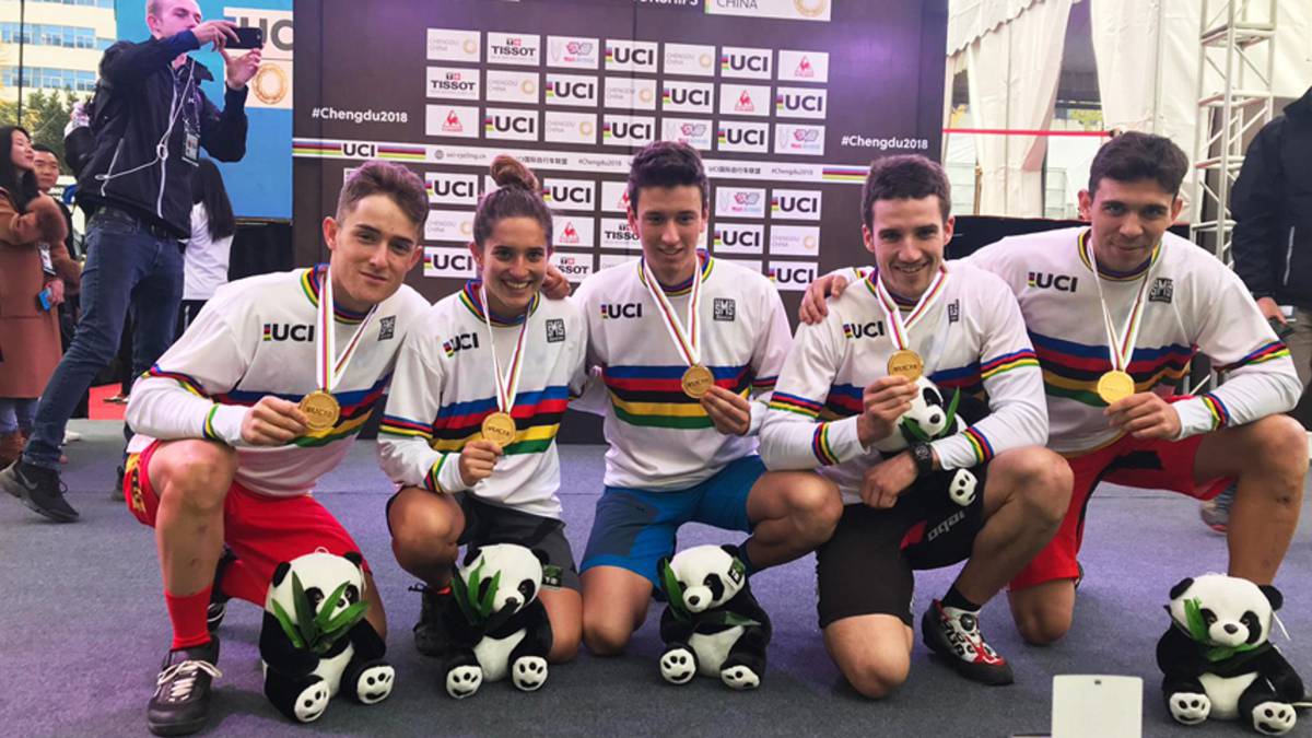 Selección española oro trial Mundial ciclismo urbano 2018
