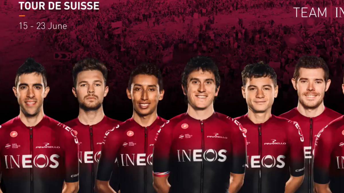 El equipo del Ineos para la Vuelta a Suiza, con Geraint Thomas y Egan Bernal como líderes.
