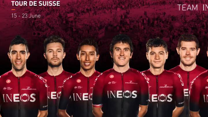 El equipo del Ineos para la Vuelta a Suiza, con Geraint Thomas y Egan Bernal como líderes.