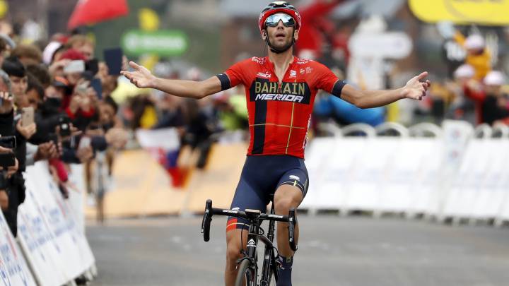 Vincenzo Nibali celebra su victoria en la 20ª etapa del Tour de Francia en la cima de Val Thorens.