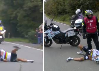 Terrible caída de Alaphillippe al chocar con una moto en Flandes
