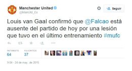 Falcao está lesionado: cuenta del Manchester United