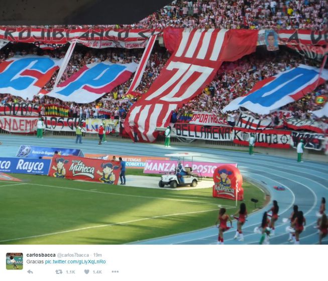 Bacca agradece el homenaje de la hinchada del Junior