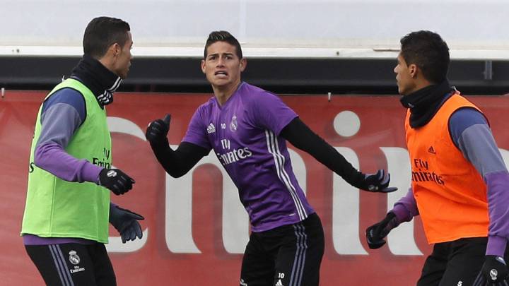 James Rodríguez en el entrenamiento del Real Madrid