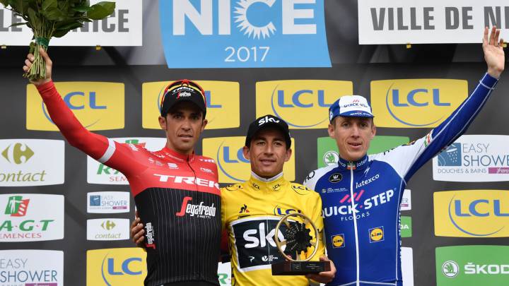Sergio Luis Henao, ganador de la París Niza elogió al español Alberto Contador y dedicó su triunfo a Colombia, "demostramos la grandeza del ciclismo colombiano".