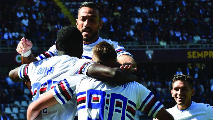 Duván Zapata marca su primer gol con Sampdoria.