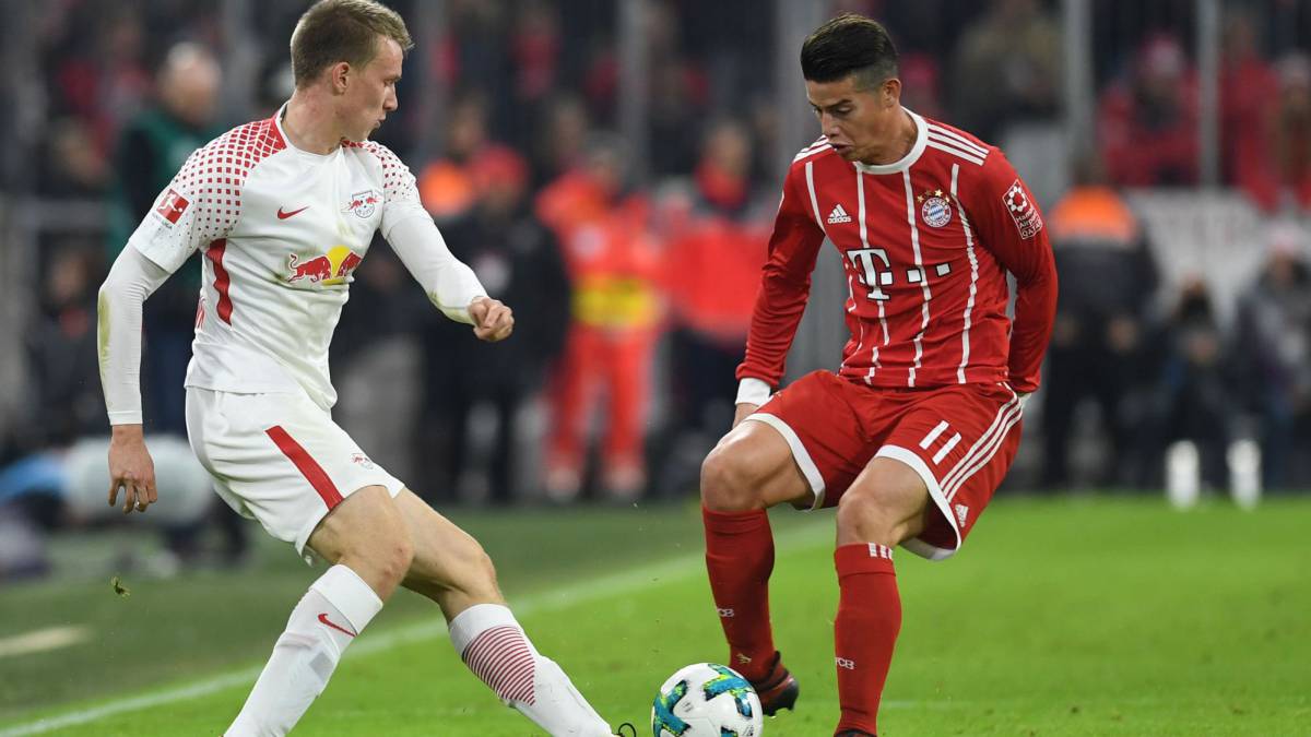 James Rodríguez ante el Leipzig. El colombiano en trece fechas ya superó los minutos que jugó en el Real Madrid con el Bayern