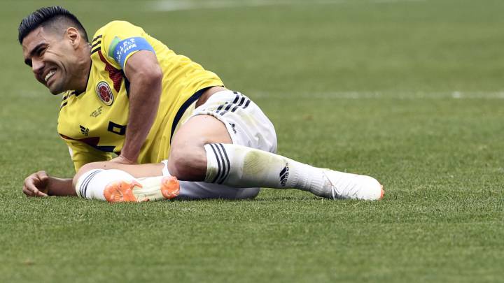 Falcao García se queja de un golpe en el partido contra Japón por el Mundial de Rusia 2018