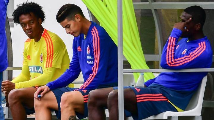 Cuadrado, James y Zapata en el entrenamiento en Kazán