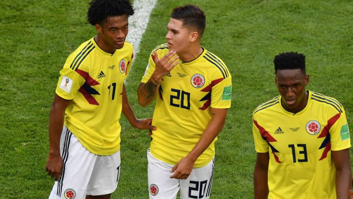 Juan Guillermo Cuadrado, Juan Fernando Quintero y Yerry Mina ante Senegal