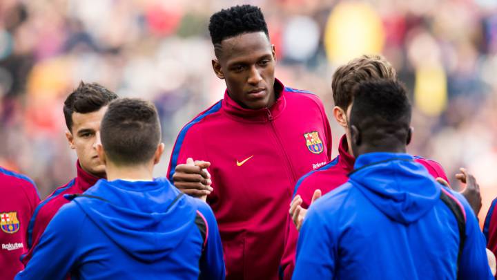 Yerry Mina en el partido de Liga ante Getafe