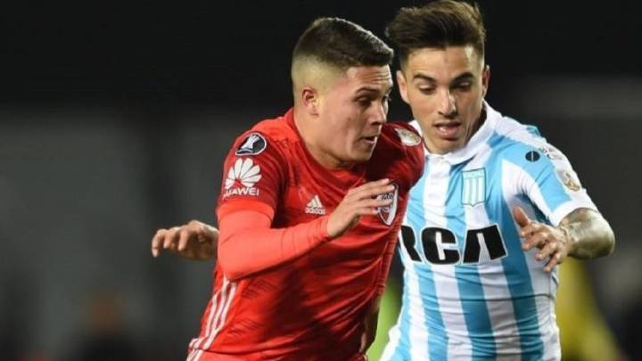 Juan Fernando Quintero, jugó los últimos 15 minutos en el empate de River frente a Racing por la ida de los octavos de final de la Libertadores