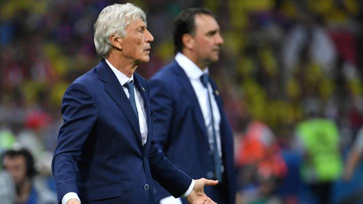 José Pékerman en el partido de Colombia ante Polonia por el Mundial de Rusia 2018