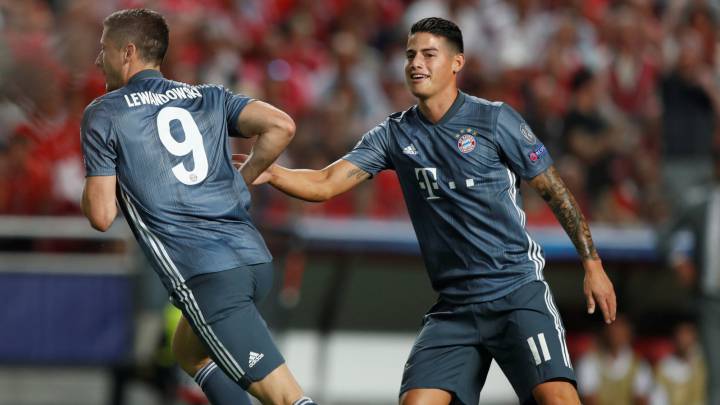 James Rodríguez completó 300 partidos jugando en Europa, en la victoria de Bayern Múnich frente a Benfica por la primera fecha de la Champions League