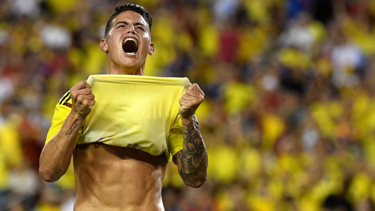 James Rodríguez celebra su gol contra Estados Unidos en Tampa