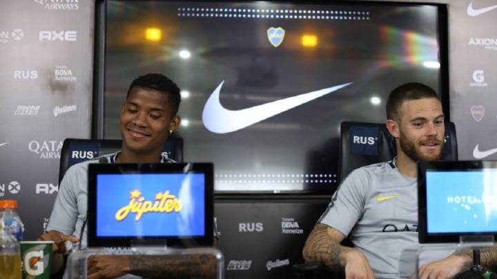 Wilmar Barrios y Nahitan Nández en rueda de prensa sobre la final de Copa Libertadores