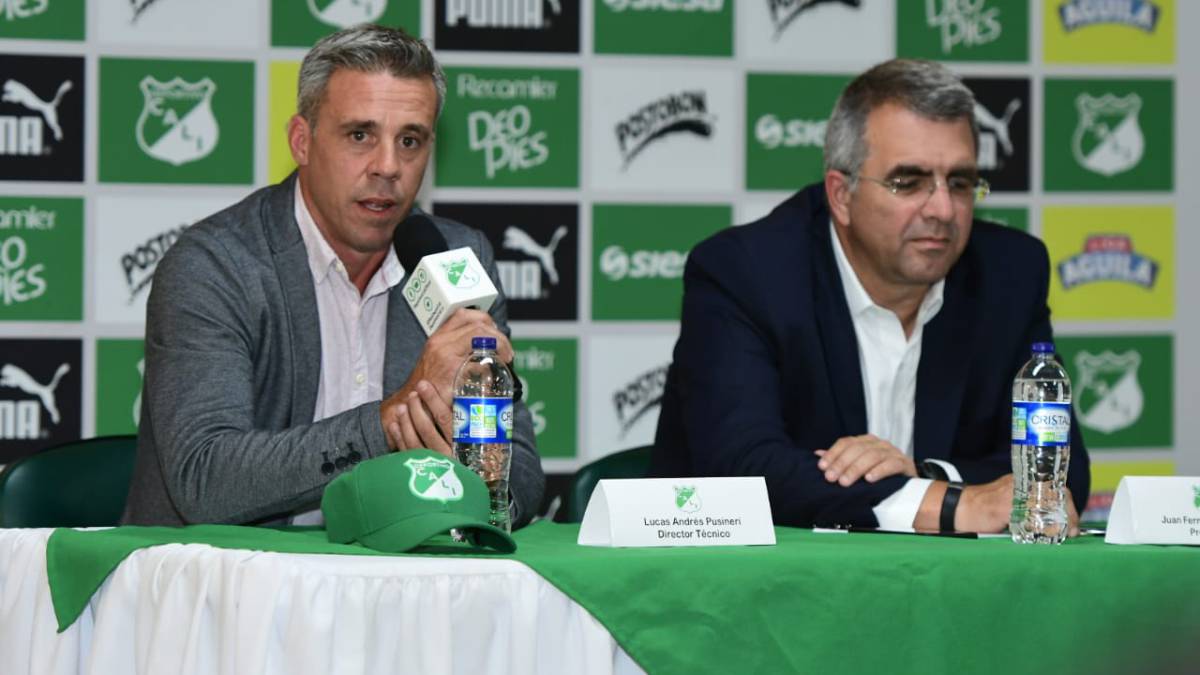 Lucas Pusineri en su presentación oficial como nuevo DT del Cali