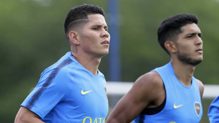Jorman Campuzano durante un entrenamiento con Boca Juniors