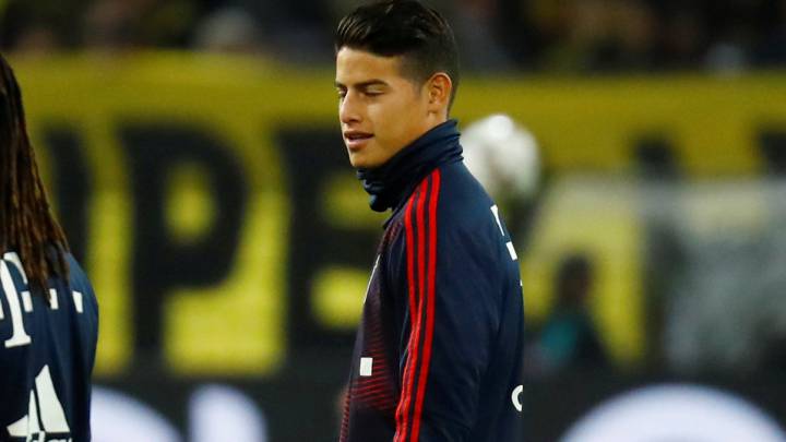 James en el calentamiento del Bayern ante Dortmund