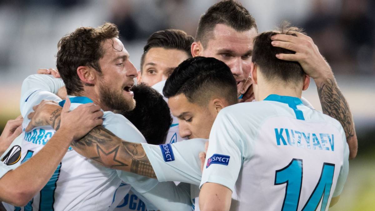 Jugadores del Zenit, nuevo equipo de Wilmar Barrios, celebrando un gol por Europa League
