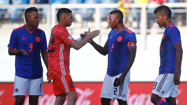 Jugadores de la Selección Colombia Sub 20, que buscarán cortar una mala racha ante Argentina en el Sudamericano