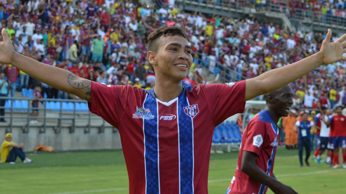 Ricardo Márquez celebra un gol con el Unión Magadalena. El delantero es uno de los jovenes que pueden destacarse esta temporada en la Liga Águila 2019