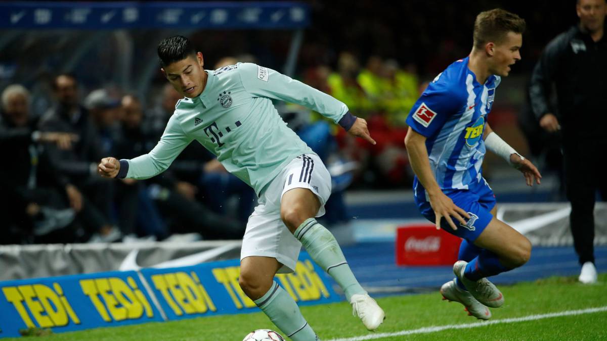 James Rodríguez, convocado por Niko Kovac para el partido del Bayern Múnich ante Hertha Berlín por Copa de Alemania, durante un partido ante este rival.