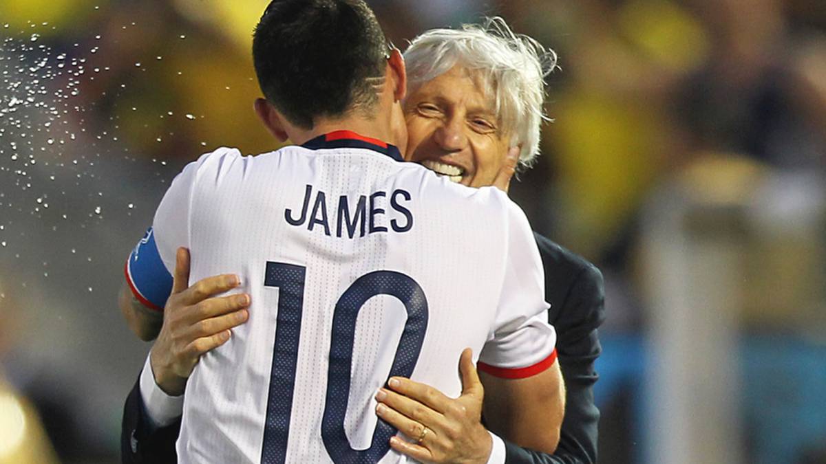 James Rodríguez y José Pékerman celebran durante la Copa América Centeario 2016