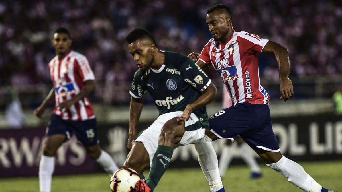 Miguel Borja da asistencia en el triunfo de Palmeiras sobre Junior en Copa Libertadores.