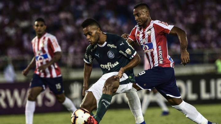Miguel Borja da asistencia en el triunfo de Palmeiras sobre Junior en Copa Libertadores.