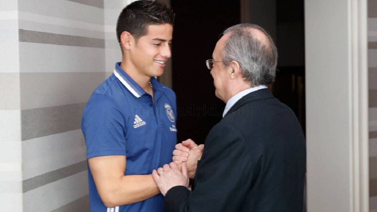 James Rodríguez y Florentino Pérez en el Real Madrid