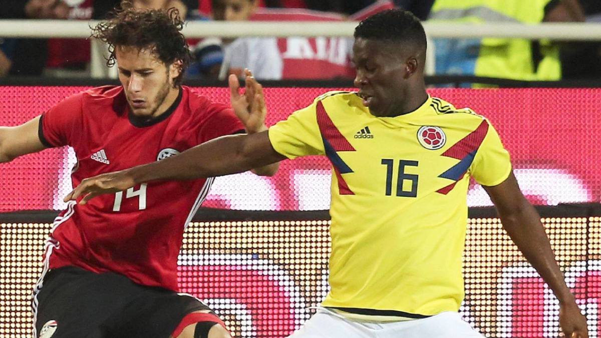 Jefferson Lerma en un partido amistoso ante Egipto previo al Mundial de Rusia.
