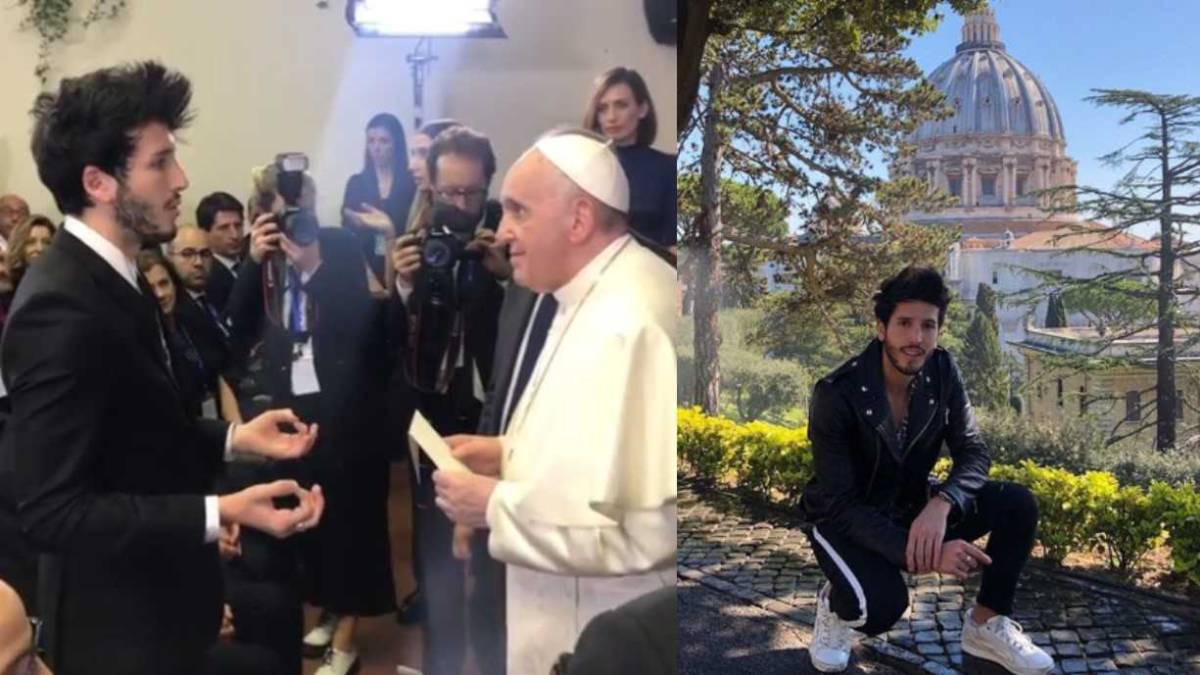 El cantante colombiano, Sebastián Yatra, en su encuentro con el Papa Francisco.