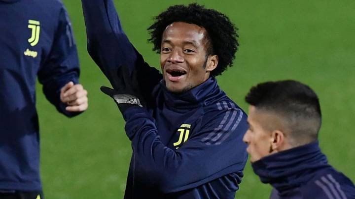 Juan Guillermo Cuadrado durante un entrenamiento de Juventus en Italia