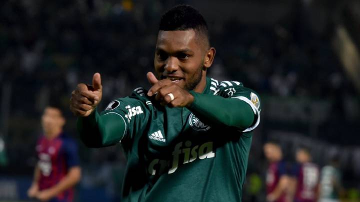 Miguel Ángel Borja celebrando un gol con el Palmeiras.