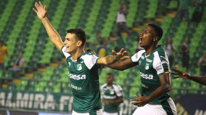 Juan Ignacio Dinneno celebrando el tanto ante América de Cali.