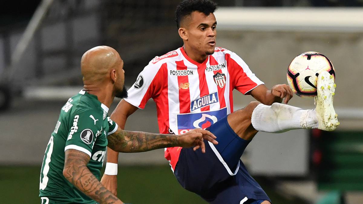 Luis Díaz en el partido de Junior ante Palmeiras de Copa Libertadores, jugado en Brasil