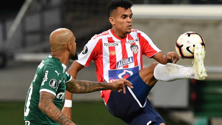 Luis Díaz en el partido de Junior ante Palmeiras de Copa Libertadores, jugado en Brasil
