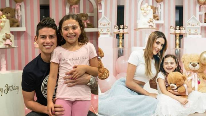 James Rodríguez y Daniela Ospina con su hija Solomé, en su cumpleaños