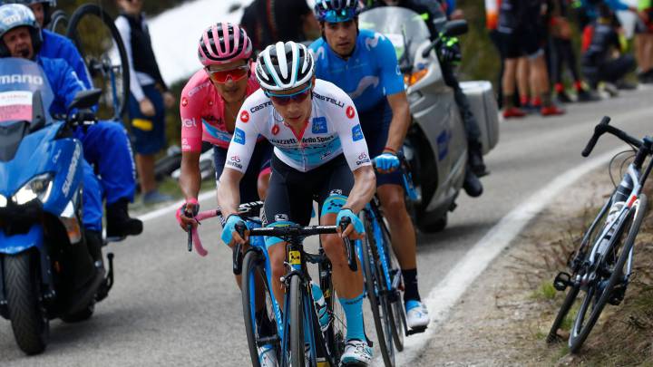 Miguel Ángel López sufrió una caída en la penúltima del Giro de Italia