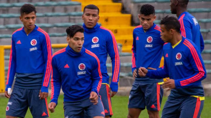 Falcao y Muriel durante un entrenamiento de la Selección Colombia en Bogotá