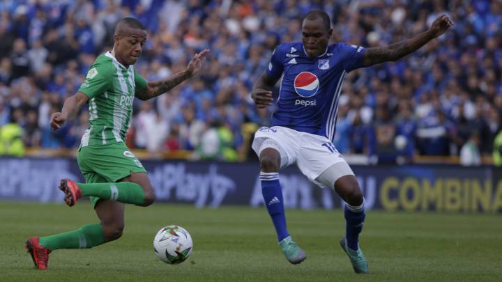 Jeison Lucumí (Nacional) y Jair Palacios (Millonarios)