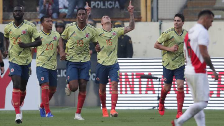 Celebración del gol de Mateus Uribe.
