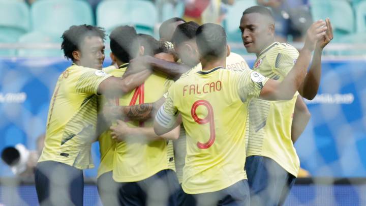 Los jugadores de la Selección Colombia 1-0 ante Paraguay en la Copa América 2019